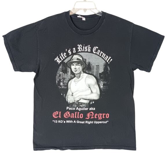 El Gallo Negro Graphic T Shirt Black Size Large Short Sleeve "Life is a Risk Car - Picture 1 of 6